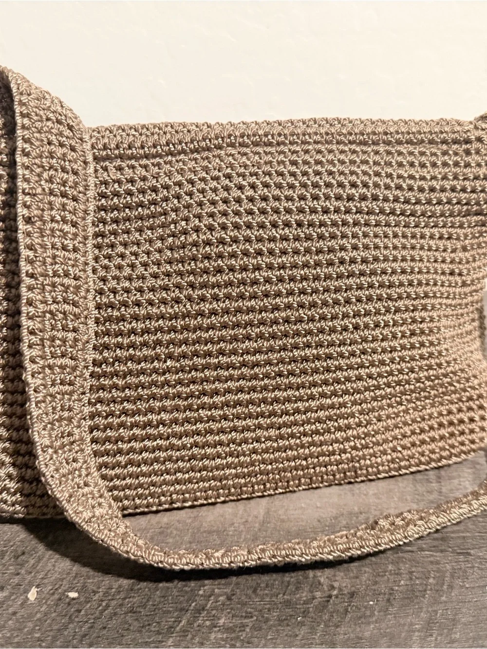 The Sak Brown Crochet Shoulder Bag with Fold-Over Flap